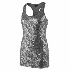 Express Silver Sequin Racerback Tank Dress
